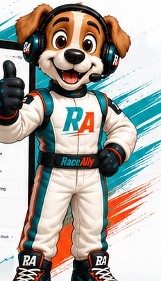 Ally, the RaceAlly mascot — a dog in a racing suit giving a thumbs up